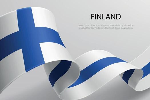 Finland Flag Waving Ribbon Design on Light Background vector