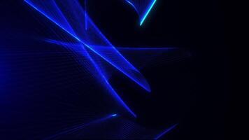 dinámica azul ligero olas y líneas formar resumen geométrico patrones en un oscuro antecedentes. futurista animación es Perfecto para proyectos en el tecnología, digital o Ciencias ficción esfera video