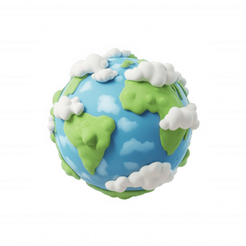 cartone animato stile 3d icona terra con verde continenti e soffice nuvole contro un' trasparente sfondo, sottolineando ambientale temi e globale unità png