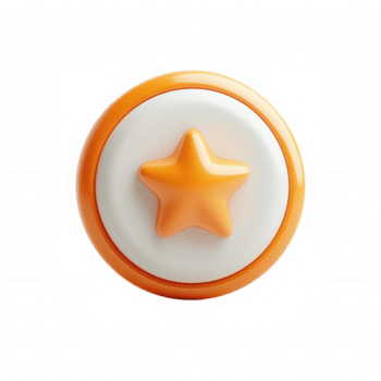 3d Perfecto lustroso naranja estrella metido en un blanco circular botón, creando un vibrante y juguetón icono, icono para varios diseño proyectos con transparente antecedentes png