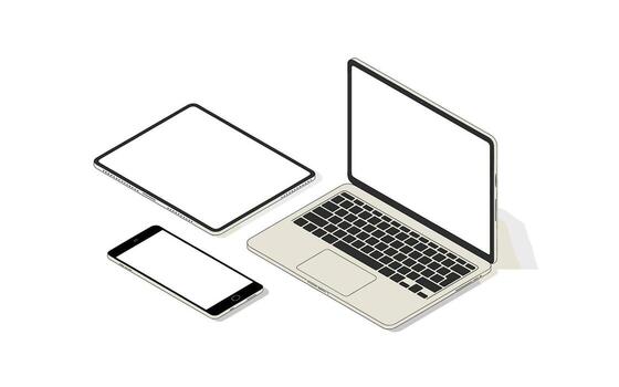 Isometric Gadget Set Laptop, Tablet, and Smartphone Illustration with Blank White Screens for Mockups and Responsive Design Presentation vector