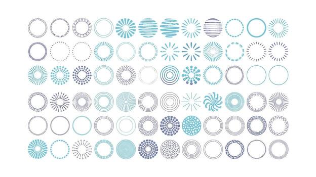 Diverse Collection of Blue Circular Design Elements for Borders and Frames, Perfect for Graphic Design and Creative Projects with Varied Circle Shapes vector