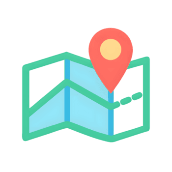 Folded map with red pin and dotted path isolated on a transparent background navigation png