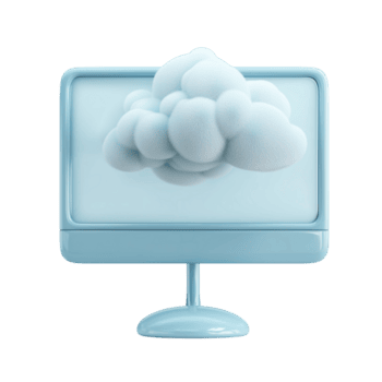 Plush 3D computer monitor with cloud isolated on transparent background png