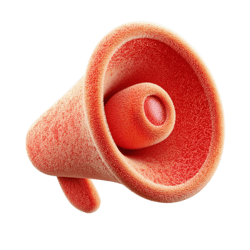 Plush 3D red megaphone speaker isolated on transparent background png