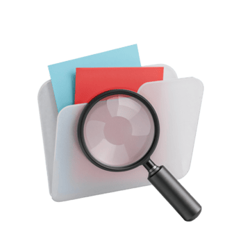 conceptual imagem do uma ampliação vidro sobre uma digital Arquivo pasta em uma transparente configuração para png