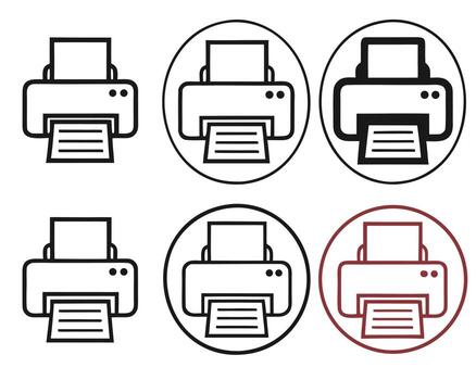 Set of stylish printer icons in various styles perfect for digital interface design and illustration vector