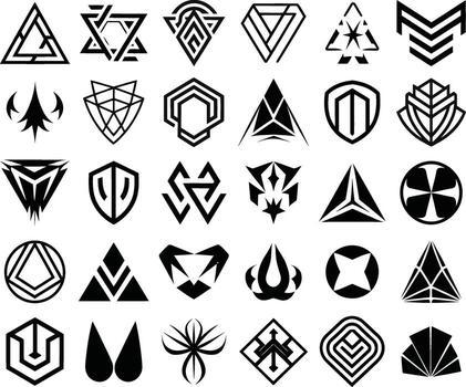 Black and white shield icon set perfect for clean modern branding and user interface design vector