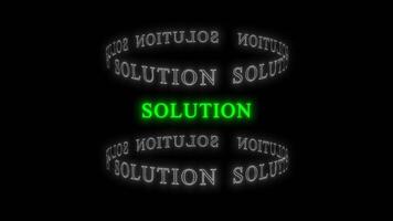 Dynamic Green SOLUTION Text Animation with Spinning White Neon Rings on Black Background, Abstract glowing SOLUTION on a dark backdrop, perfect for creative ideas.Vibrant green SOLUTION text video