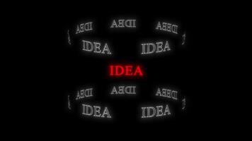 dynamisk 3d aning text animering med roterande neon element och reflektioner på svart bakgrund, isolerat lysande aning ord inspiration, lösning, begrepp generation, djärv aning på svart bakgrund video