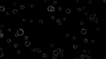 Soft Bokeh Effect with Vibrant Orbs.Iridescent Soap Bubbles on Black Background.Floating Colorful Opaque Spheres Abstract.Subtle Rainbow Hued Bubbles Texture. video