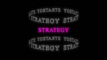 Vibrant Neon Pink 'STRATEGY' Text with Dynamic 3D White Rotating Rings on a Black Background - Seamless Loop Animation video