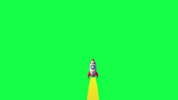 Animated Cartoon Rocket Launching Up on Green Screen Ideal for Compositing and VFX,Isolated Cartoon Rocket with Exhaust Alpha Channel for VFX Compositing,Simple Rocket Launch for Keying Ready video