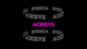 dinámica neón 3d texto animación lograr con giratorio circular palabras en negro fondo, circular lograr diseño, simbolizando continuo Progreso y victoria.poderosa rosado lograr texto, representar video