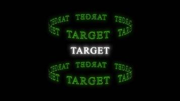 3d lysande mål text animering med roterande grön neon ord och reflexion på svart bakgrund, isolerad lysande mål ord Framgång, mål, prestation koncept, fetstil måltavla svart bakgrund video