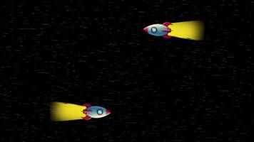 Animated Dual Rockets Flying Through Starry Outer Space,Dual Rockets Traveling Through Cosmos Journey, Discovery, Teamwork Concept,Animated Rockets Blasting Off in Starry Sky Futuristic Travel video