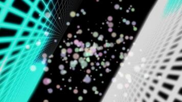abstrato digital rede túnel com mudança néon cores e flutuando bokeh partículas video