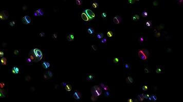 Colorful Iridescent Soap Bubbles Floating on a Seamless Black Background Dynamic Motion Graphics Loop,Colorful Floating Bubbles Transparent, Fun, Bokeh Effect Overlay,Shimmering Orbs on Dark Whimsic video