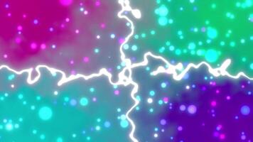 astratto frattale griglia con raggiante elettrico Linee e scintillante bokeh particelle, neon elettrico scarico su pendenza sfondo festa luci, dinamico colorato particelle con raggiante bianca Linee video