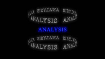 futurista análisis palabra lazo con dinámica neón resplandor y giratorio 3d texto, circular análisis tipografía, simbolizando exhaustivo datos revisión.dinámica brillante análisis texto en un negro antecedentes video