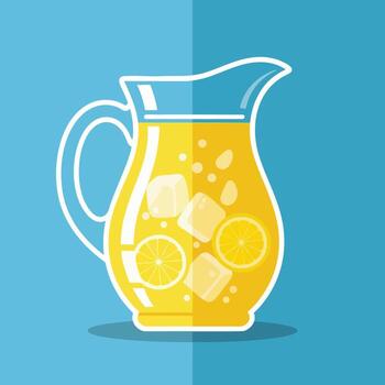 Pitcher of Refreshing Lemonade with Ice and Lemon Slices Illustration. vector