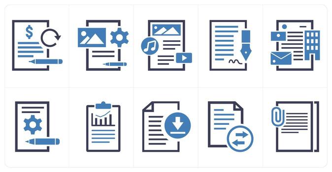 A set of 10 mix icons as convertible note, content editing, content management in blue color vector