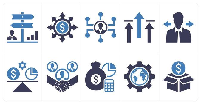 A set of 10 mix icons as career opportunity, budget breakdown, business connectivity in blue color vector