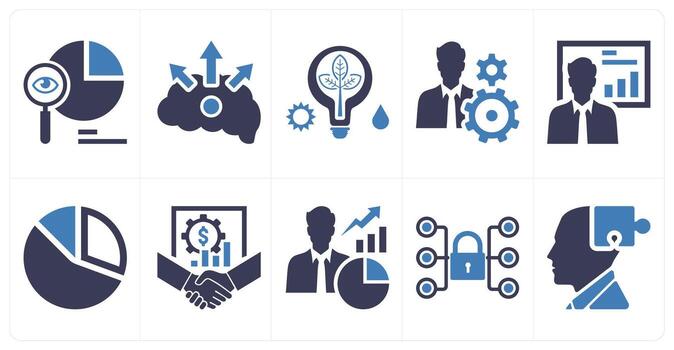 A set of 10 mix icons as predictive, potential, power sources in blue color vector