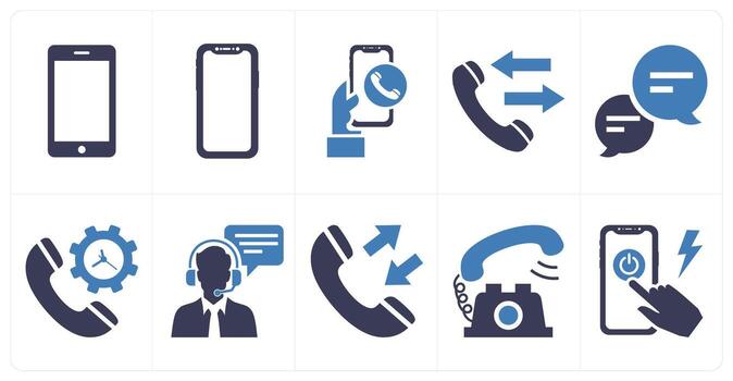 A set of 10 mix icons as device, call, call log in blue color vector
