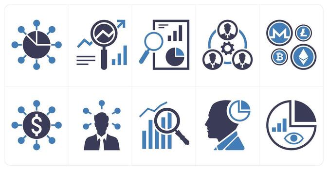 A set of 10 mix icons as allocation, analysis, analytics in blue color vector