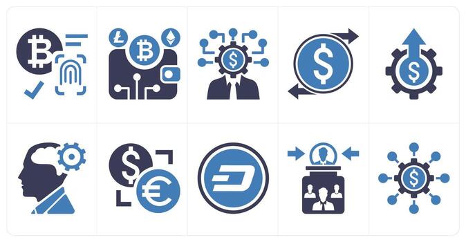 A set of 10 mix icons as cryptographic signature, crypto wallet, creator in blue color vector