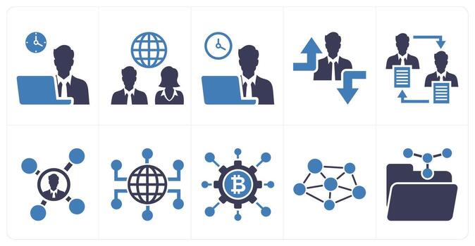 A set of 10 mix icons as overtime, online user, overcome crisi in blue color vector