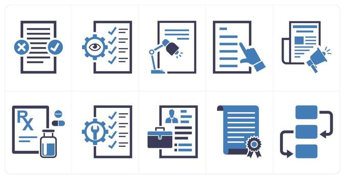 A set of 10 mix icons as proofreading, quality control, reading in blue color vector