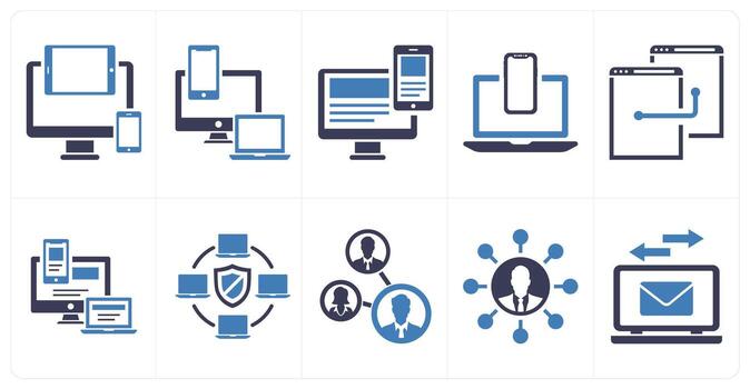 A set of 10 mix icons as responsive, responsive design, secured network in blue color vector