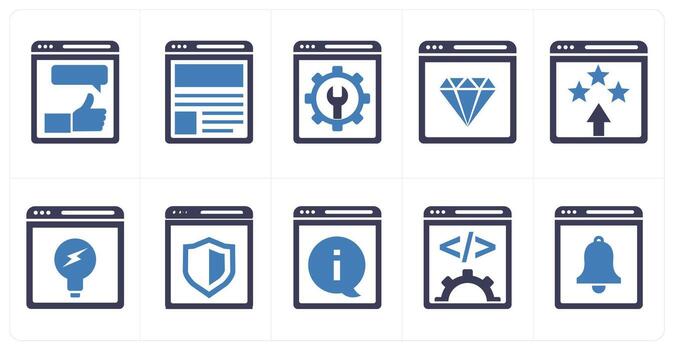 A set of 10 mix icons as web feedback, web page, website optimization in blue color vector