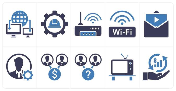 A set of 10 mix icons as web hosting, website construction, wifi in blue color vector