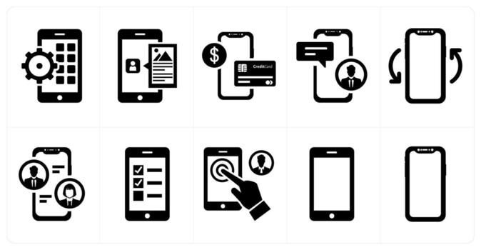A set of 10 mix icons as app development, application, card payment in black color vector