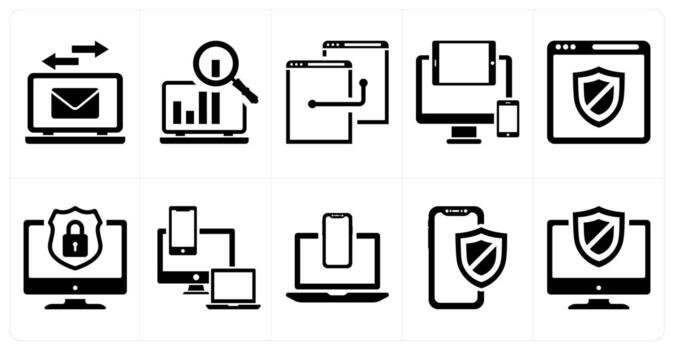 A set of 10 mix icons as send receive, search data, responsive in black color vector