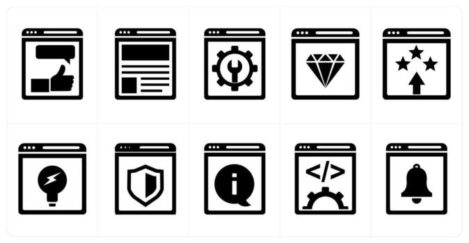 A set of 10 mix icons as web feedback, web page, website optimization in black color vector