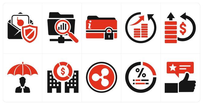 A set of 10 mix icons as secured mail, repository protection, sensitive information protection in red color vector