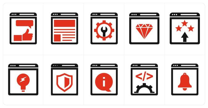 A set of 10 mix icons as web feedback, web page, website optimization in red color vector