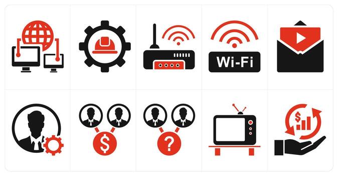 A set of 10 mix icons as web hosting, website construction, wifi in red color vector