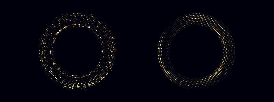 Abstract golden circle frame with glitter texture and dotted pattern. design with radial symmetry and a luxurious gold background. vector