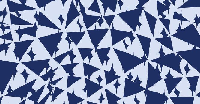 japonés estilo resumen mano dibujado modelo presentando un energético mosaico de oscuro azul irregular triangulos y estallidos de estrellas en un encendedor azul antecedentes. moderno y dinámica, Perfecto para textiles. vector