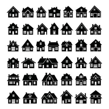 Art of black silhouette of a tall evergreen pine tree with dense branches and needles, isolated on a white background vector