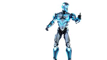 Futuristic Humanoid Robot Dancing In Blue Neon Light Armor On White Background. Concept Of AI Entertainment, Cyber Technology Trends, And Dynamic Visuals For Sci-Fi Or Innovation Content video