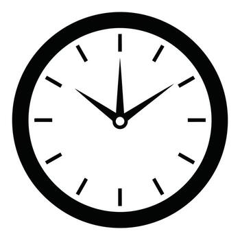 Art of a simple black and white analog clock face showing the time, isolated on white background vector