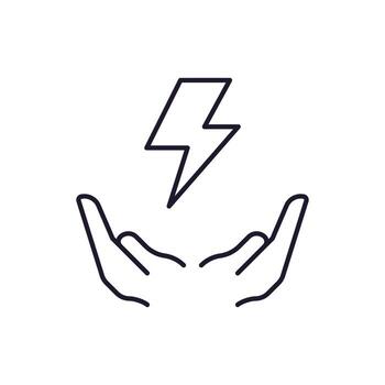 Lightning above Open Hands Linear Symbol for Graphic Design, Web Sites, Cards, Books, Articles vector