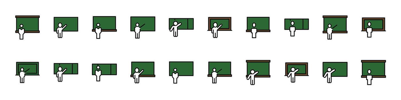 Bundle of Filled Color Icons of User by Green Presentation Board. Minimalistic Linear Pictogram for Web and Graphic Design, Apps, Banners, Social Network and Cards vector