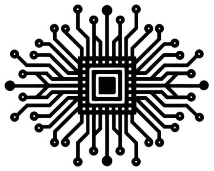 Abstract Microchip Design Intricate Circuit Board Illustration Showing Complex Connections and Technological Advancement in a Bold, Black and White Aesthetic vector
